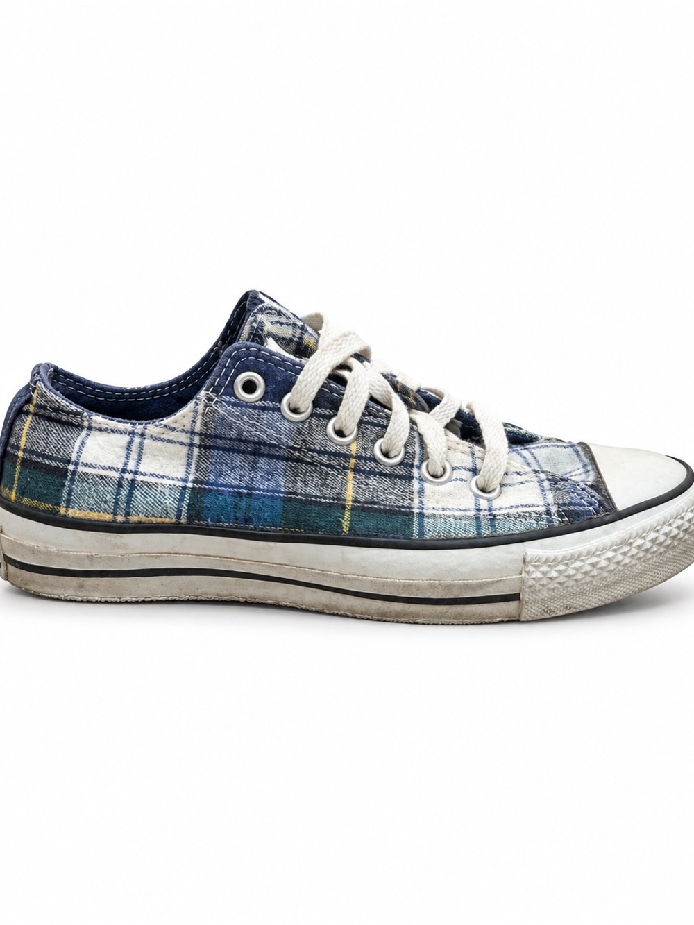 Vintage 90s *rare* Classic Plaid Low-Top Kids Sneakers - Navy/green